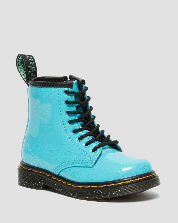 Dr Martens Kids Toddler 1460 Glitter Lace Up Boots Blue - 04971QDIX